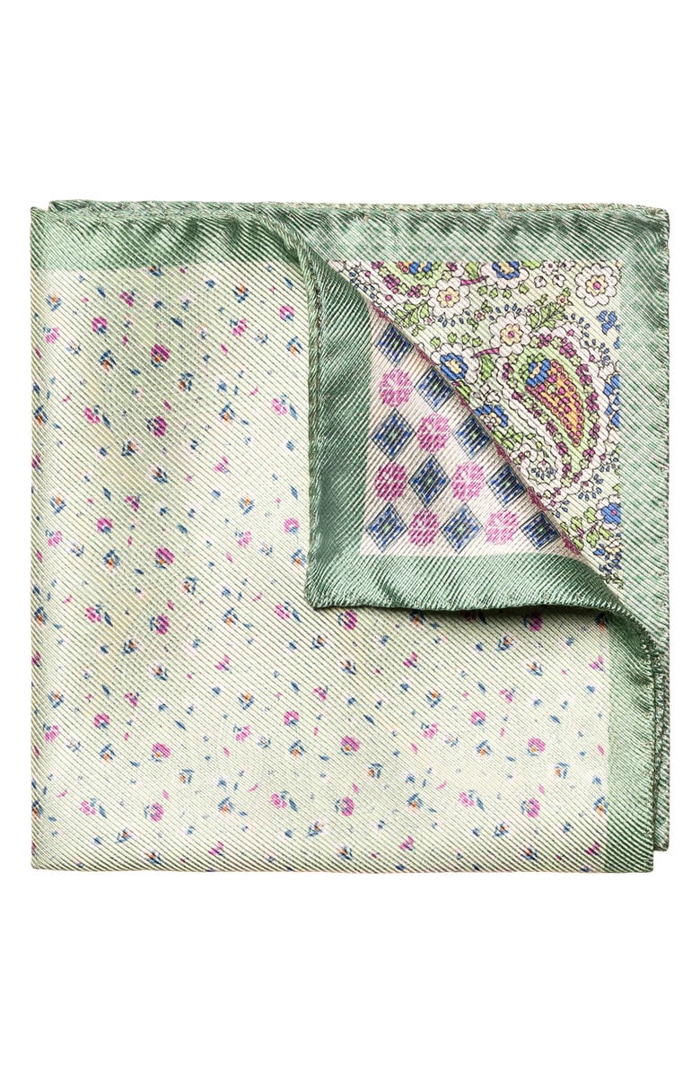 Eton Four-in-One Paisley Silk Pocket Square, Main, color, Lt/ Pastel Green