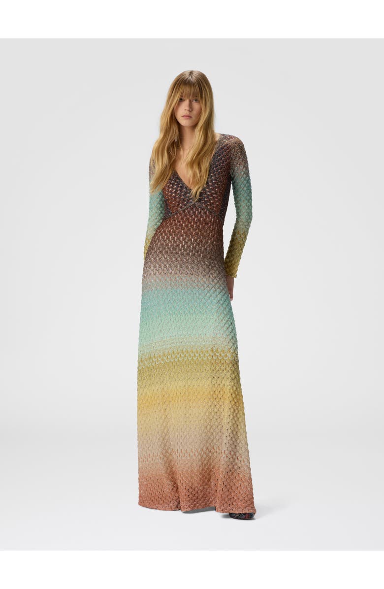 Missoni Flared Dégradé Long Dress With V-neck, Alternate, color, Multicoloured