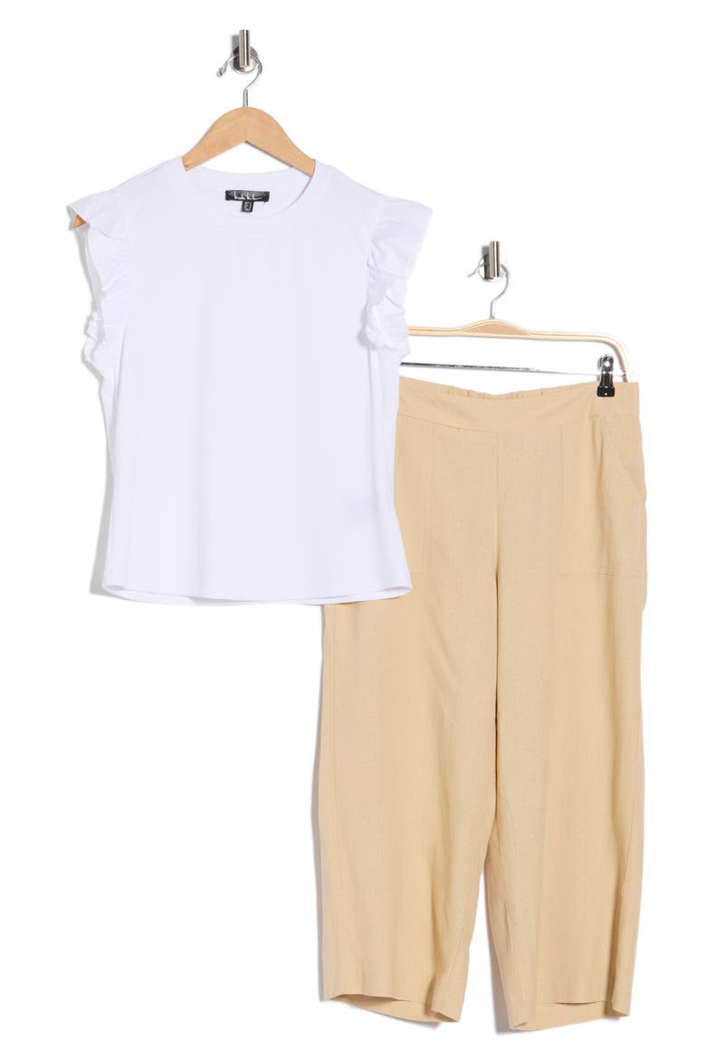 Flutter Sleeve Top & Pull-On Pants Set, Alternate, color, BRILLIANT WHITE/ WHITE