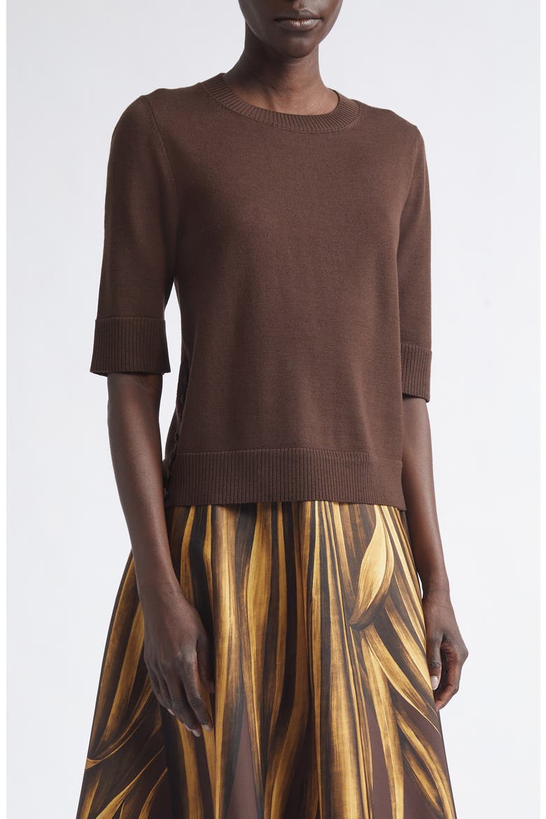 Button Slit Virgin Wool Sweater, Main, color, MAHOGANY BROWN
