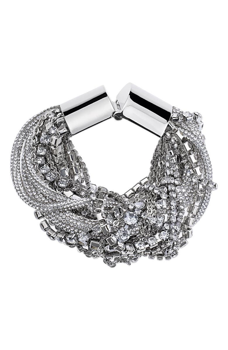 Area Messy Chain Bracelet, Main, color, Clear Crystal/ Silver