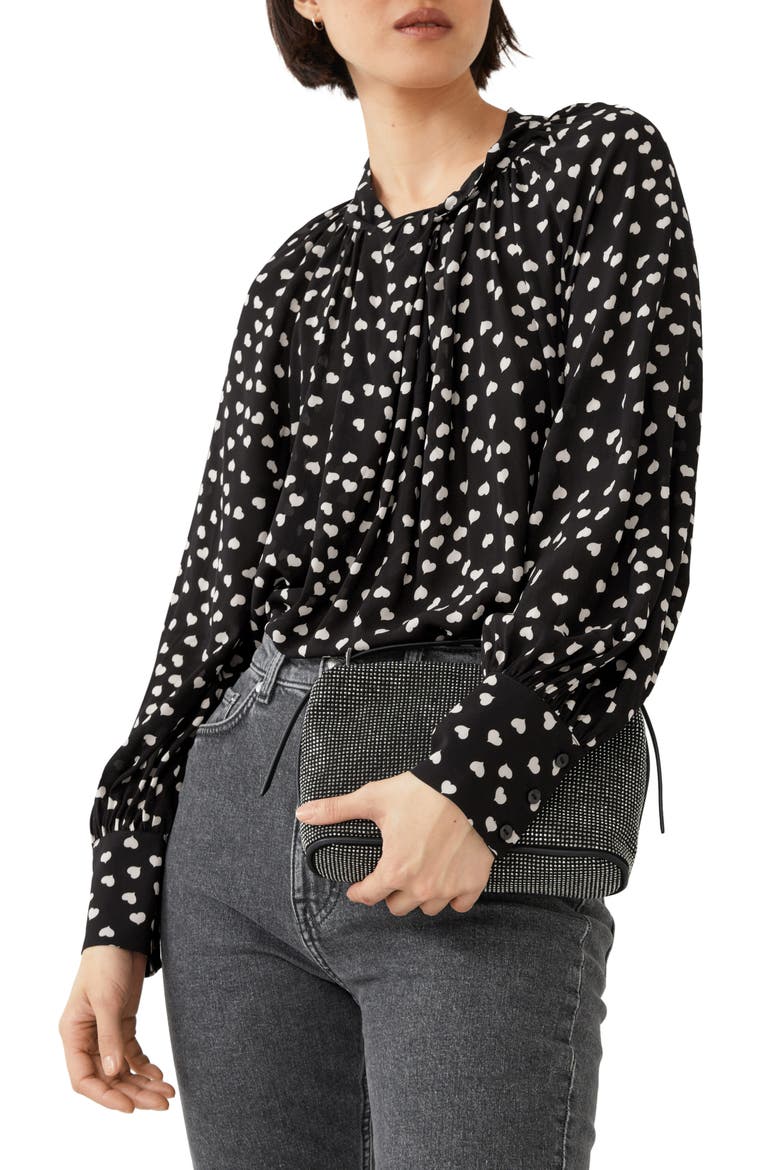 Print Blouse, Main, color, BLACK TINY HEART AOP
