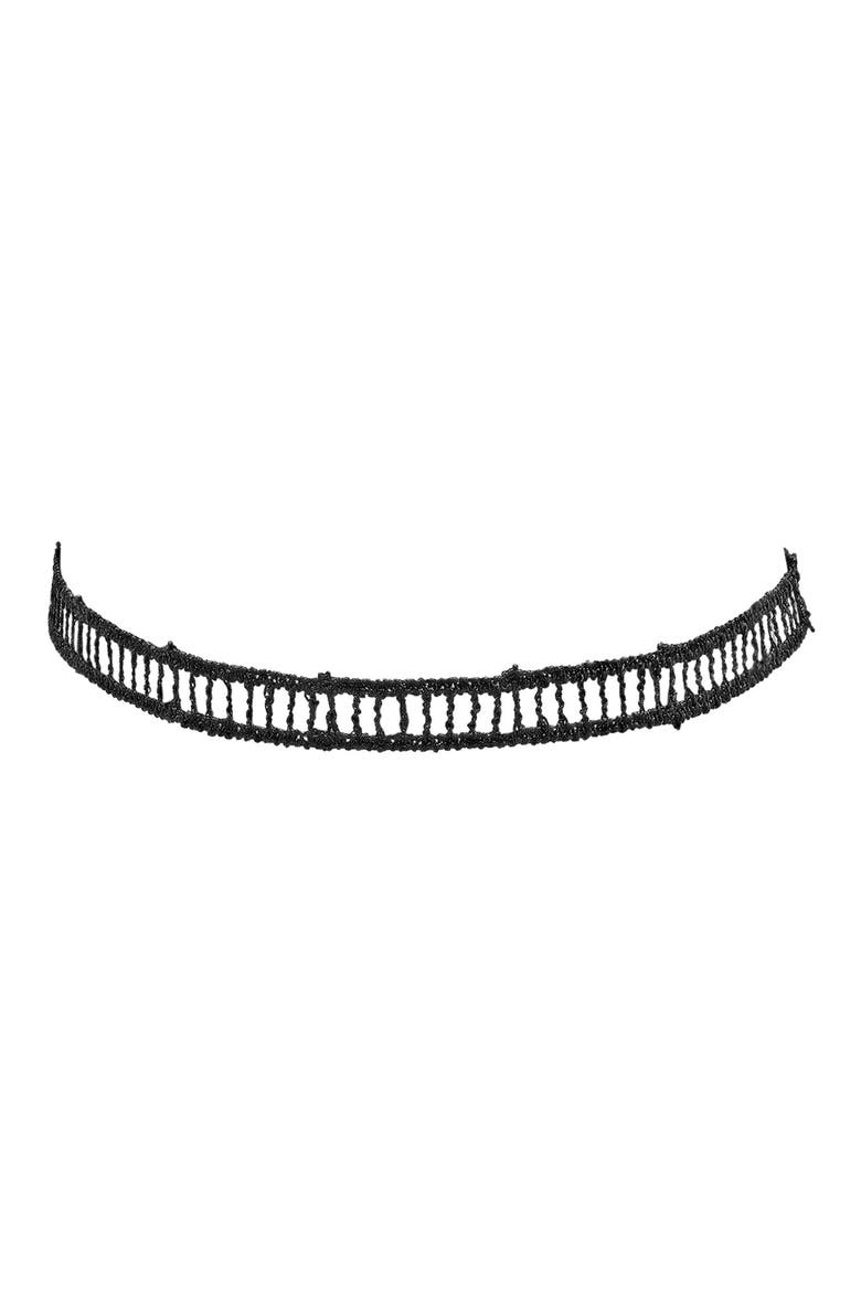Striped Lace Choker Necklace, Main, color, BLACK