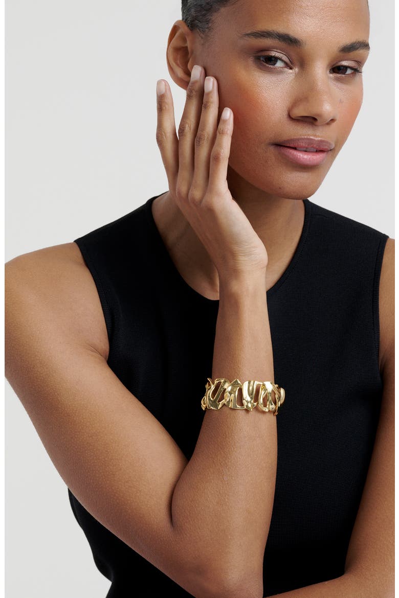 Leila Abstract Leaf Cuff Bracelet, Alternate, color, GOLD TONE