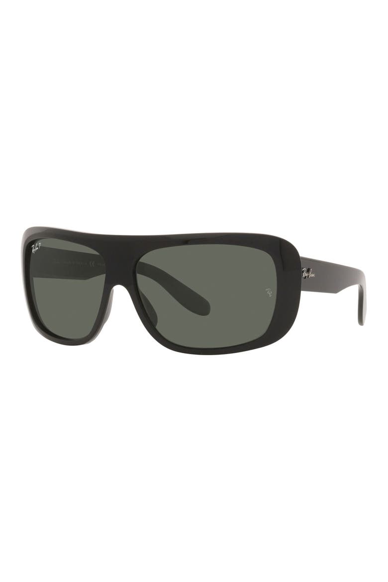 55mm Polarized Rectangular Sunglasses, Alternate, color, BLACK/ POLARIZED GREEN