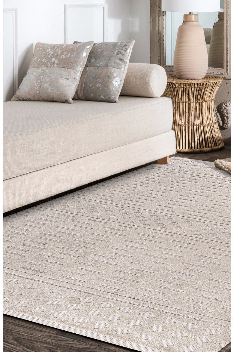 Xlendi High-Low Pile Moroccan Geometric Indoor/Outdoor Area Rug, Alternate, color, Beige