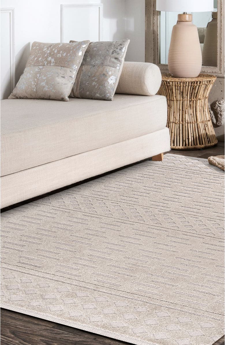 JONATHAN Y Xlendi High-Low Pile Moroccan Geometric Indoor/Outdoor Area Rug, Alternate, color, Beige