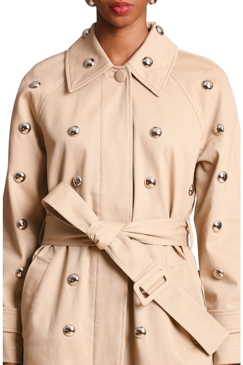Statement Stud Cotton Maxi Trench Coat, Alternate, color, KHAKI STUDDED