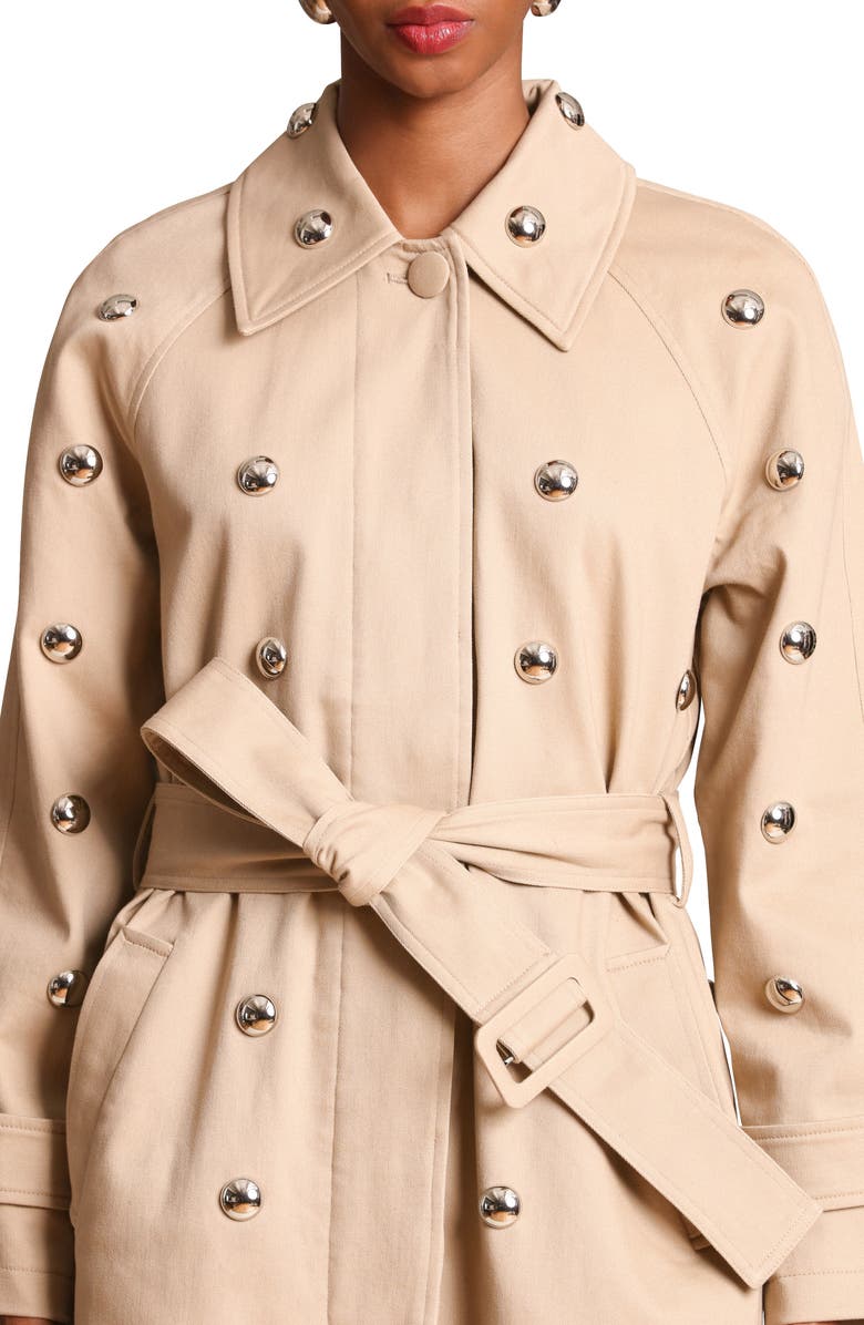Avec Les Filles Stud Detail Cotton Blend Trench Coat, Alternate, color, Khaki Studded