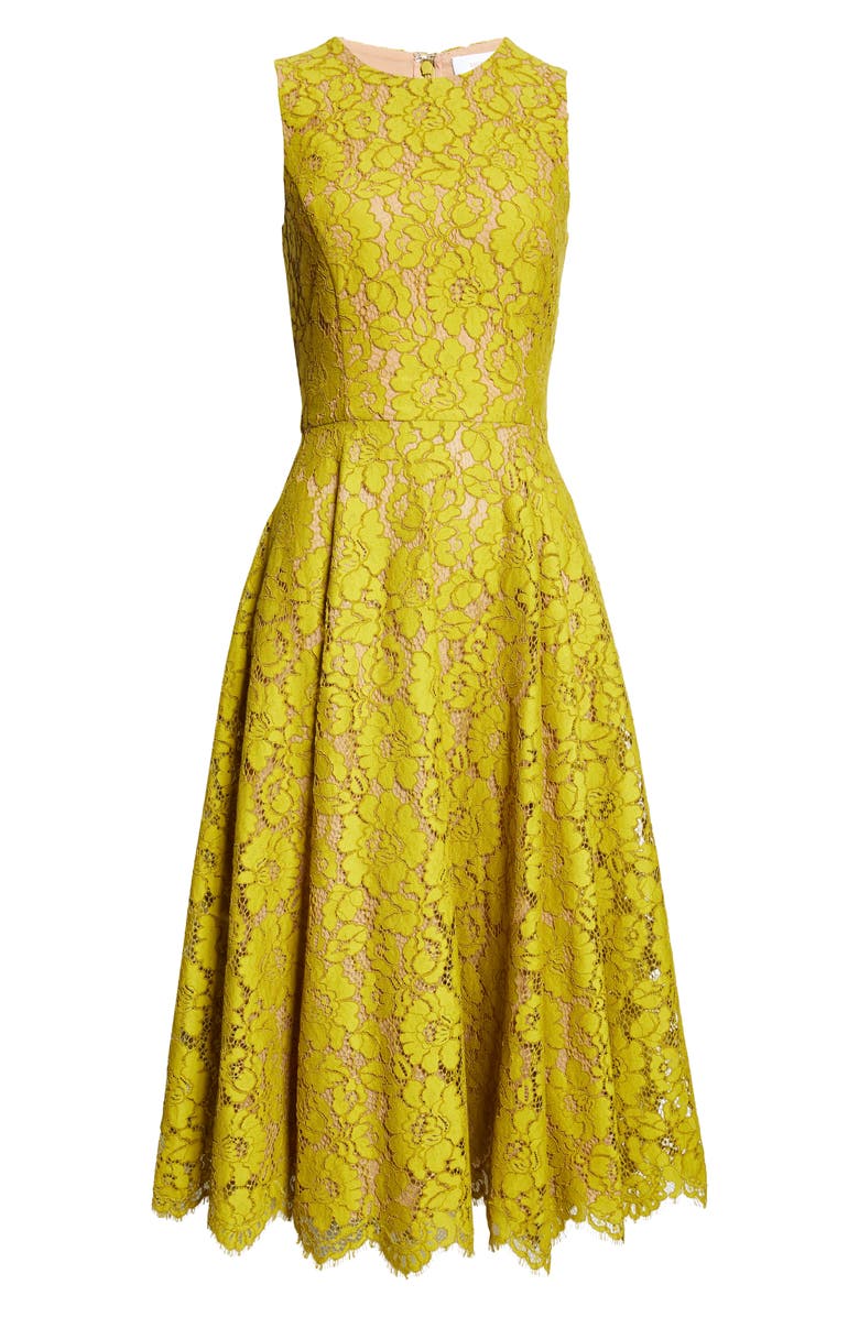 Michael Kors Collection Floral Lace Sleeveless Fit & Flare Midi Dress, Alternate, color, Moss
