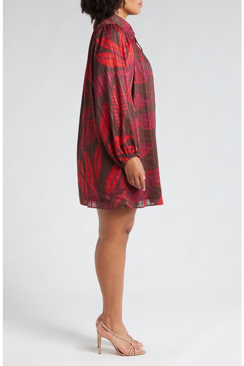 Elisa Long Sleeve Minidress, Alternate, color, COCOA/ RED