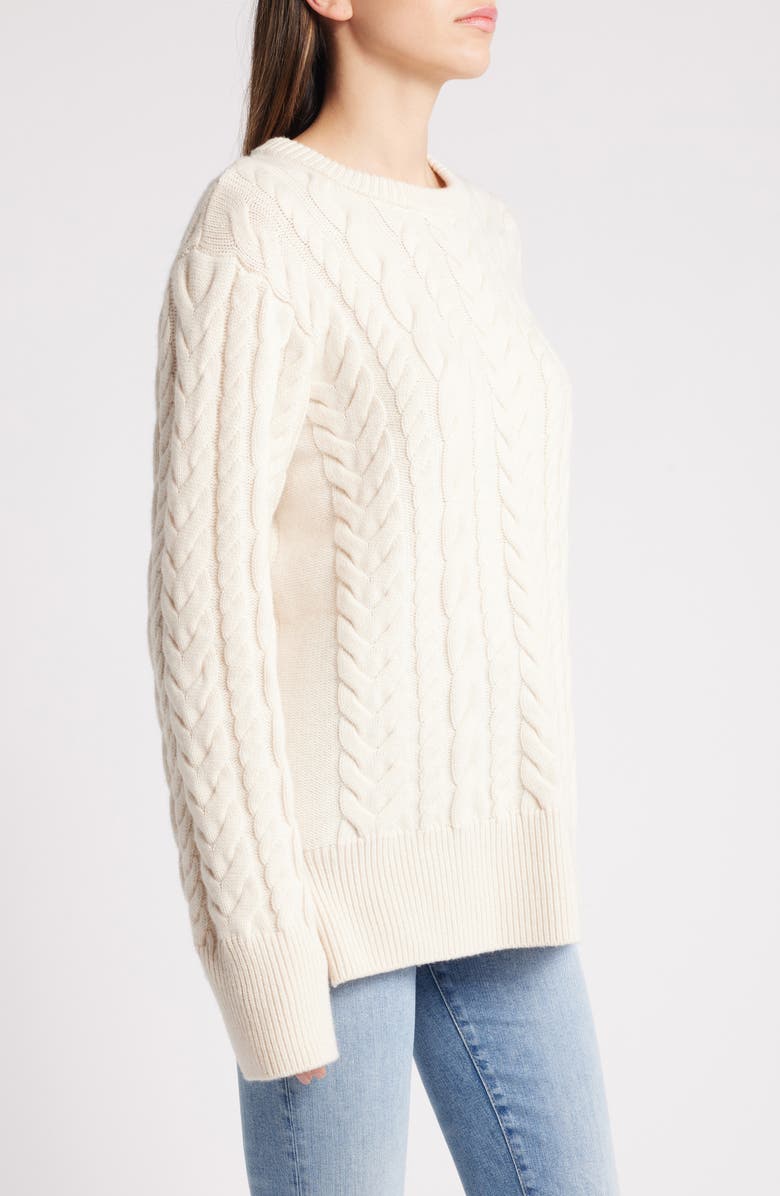 FRAME Oversize Cable Stitch Wool & Cashmere Sweater, Alternate, color, Cream
