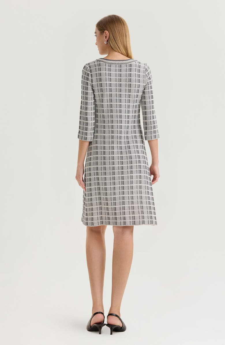 Ming Wang A-Line Contrast Stitch Tweed Knit Dress, Alternate, color, Limestone/Black/White