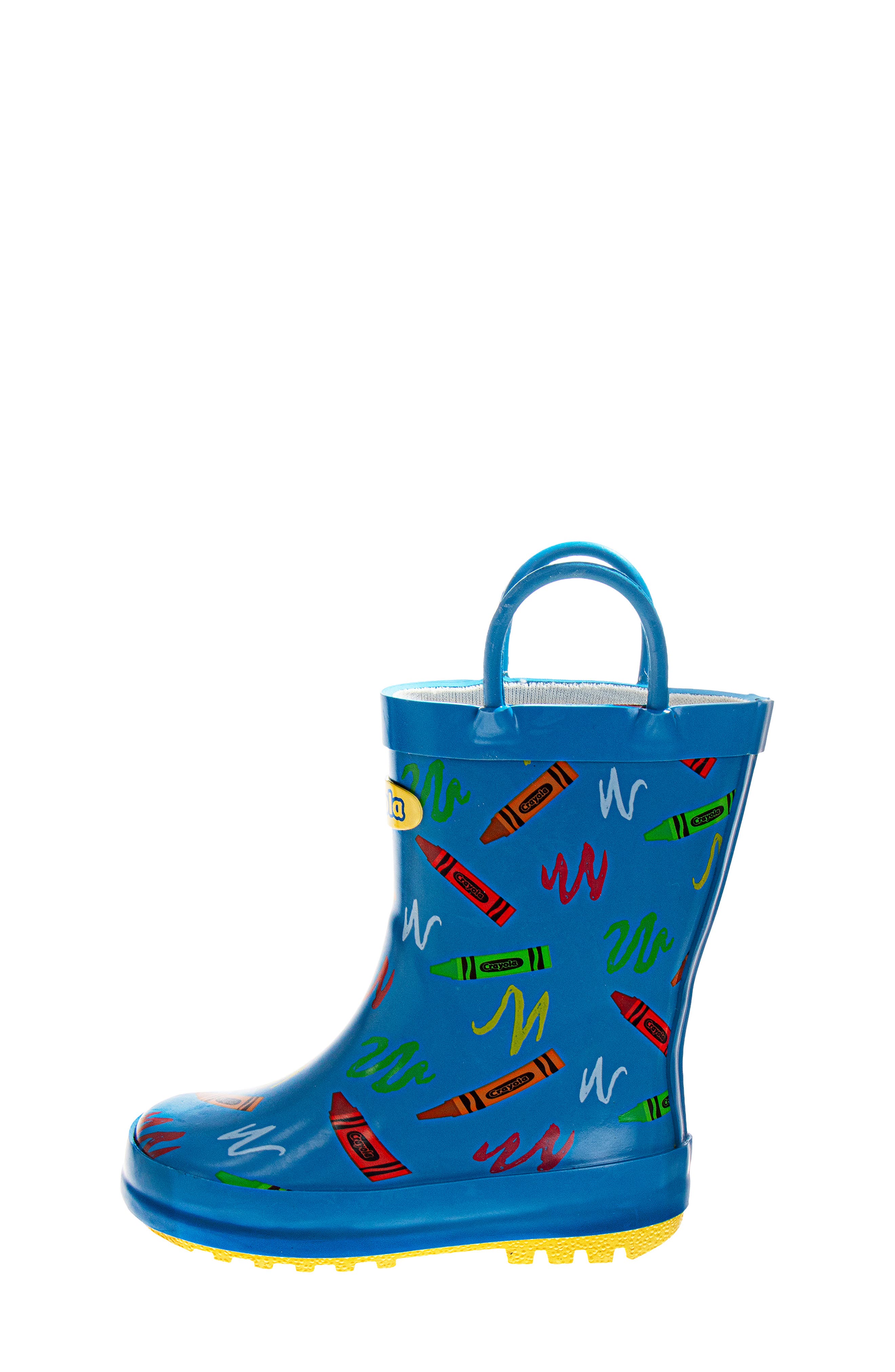 Kids' Crayon Print Rain Boot, Alternate, color, BLUE