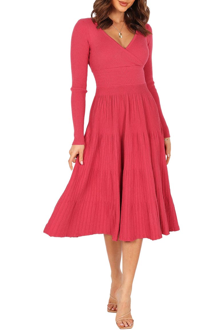 Violette Long Sleeve Midi Dress, Main, color, BERRY