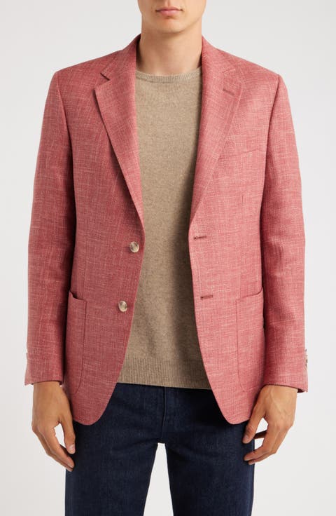 Hyperlight Soft Red Slub Wool & Silk Blend Sport Coat (Regular & Big)