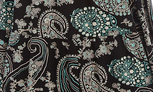 Karen Kane Sleeveless Midi Dress In Aqua Color Paisley Print On Black In Paisley