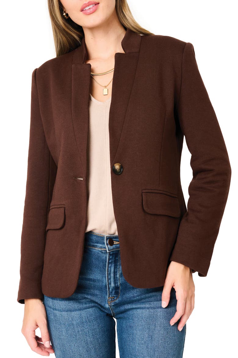 Inverted Notch Collar Cotton Blend Knit Blazer, Main, color, ESPRESSO