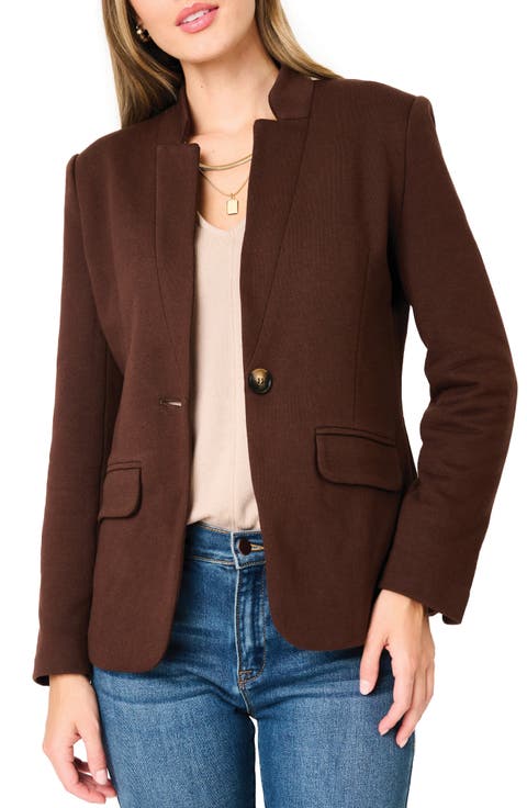 Inverted Notch Collar Cotton Blend Knit Blazer (Regular & Petite)