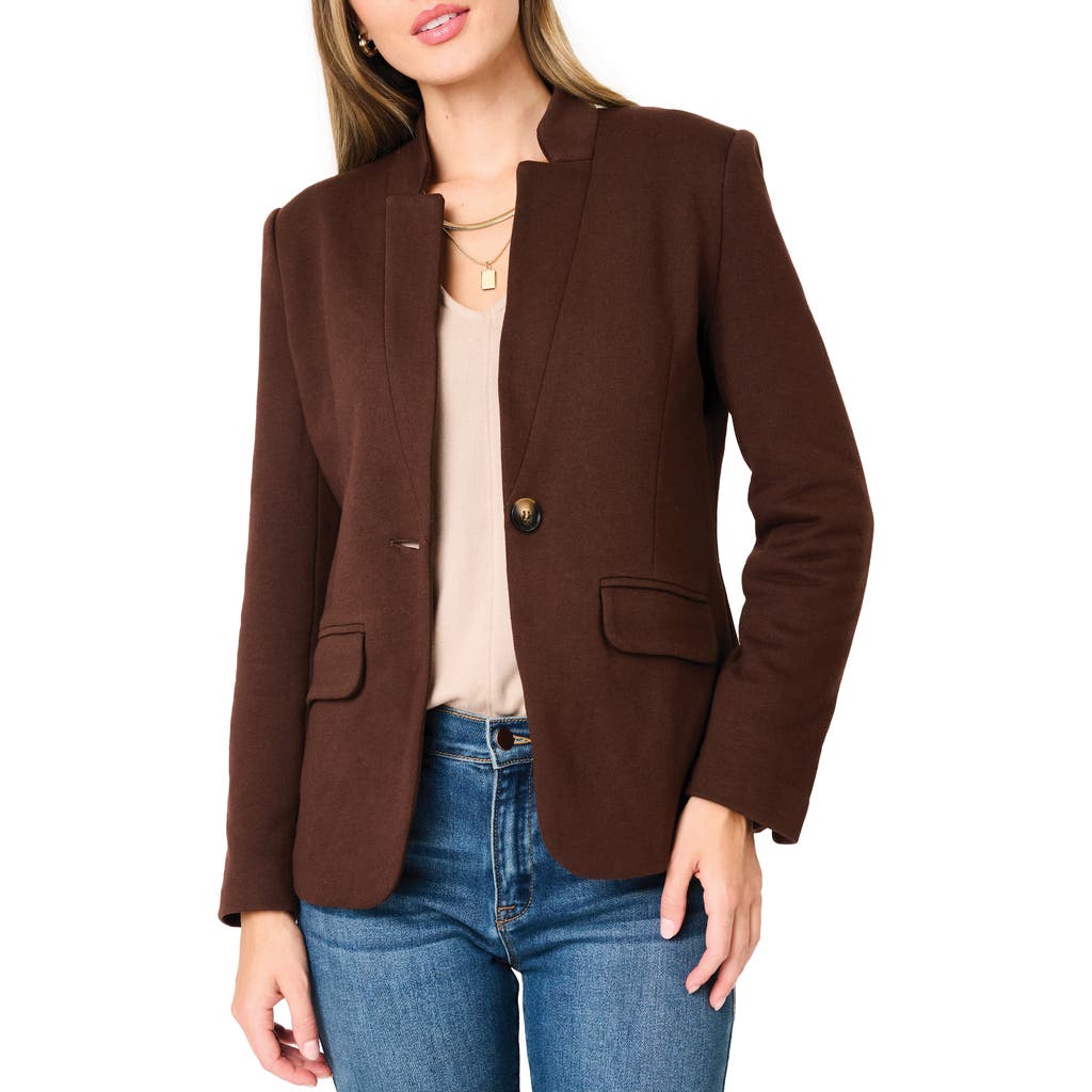 Gibsonlook Inverted Notch Collar Cotton Blend Knit Blazer In Brown