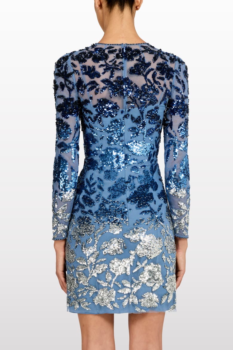 Jazz Sequin-Embellished Floral-Pattern Mini Dress, Alternate, color, Denim