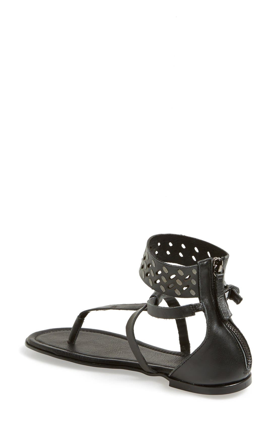 'Effie' Embellished Leather Sandal, Alternate, color, BLACK