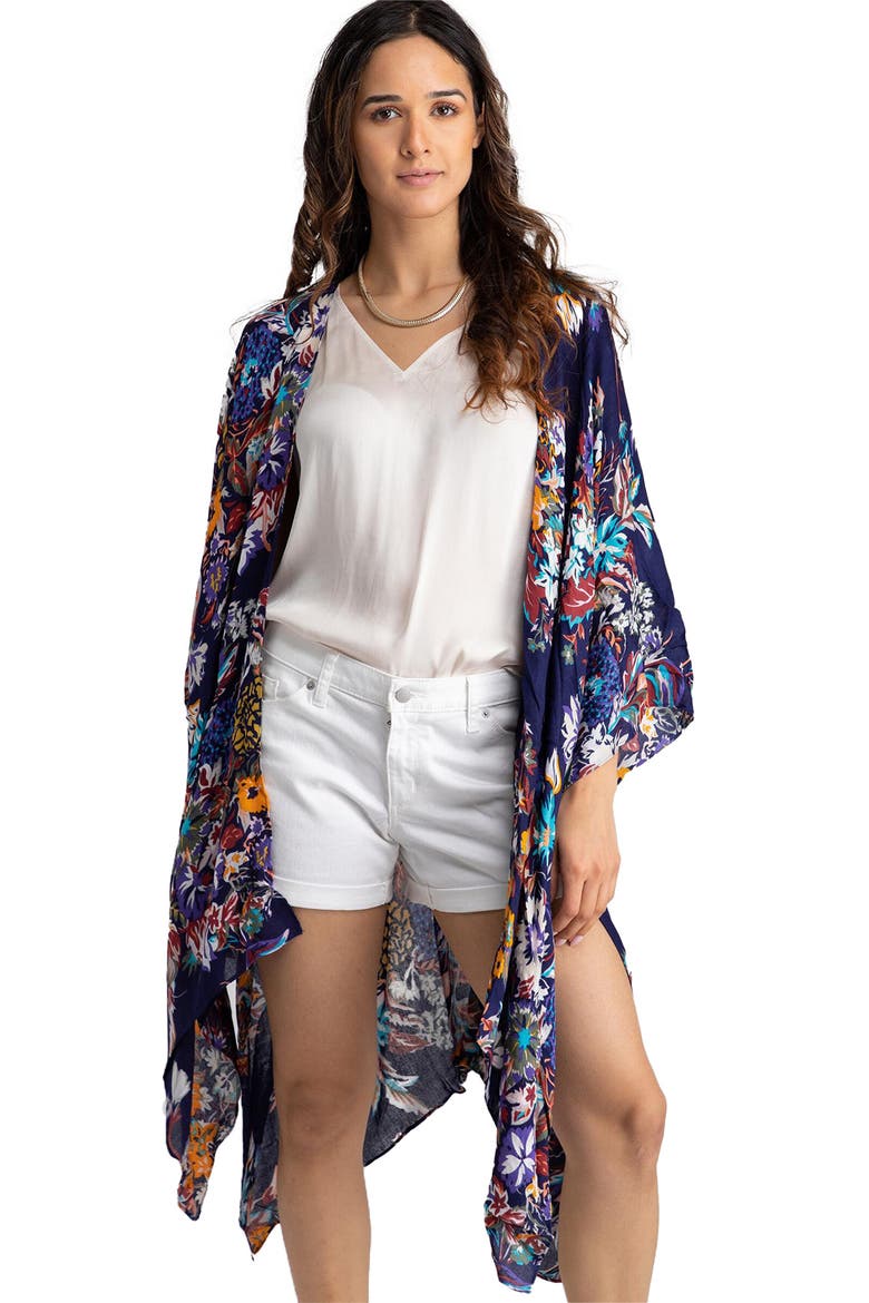 Floral Print Knit Duster, Alternate, color, NAVY