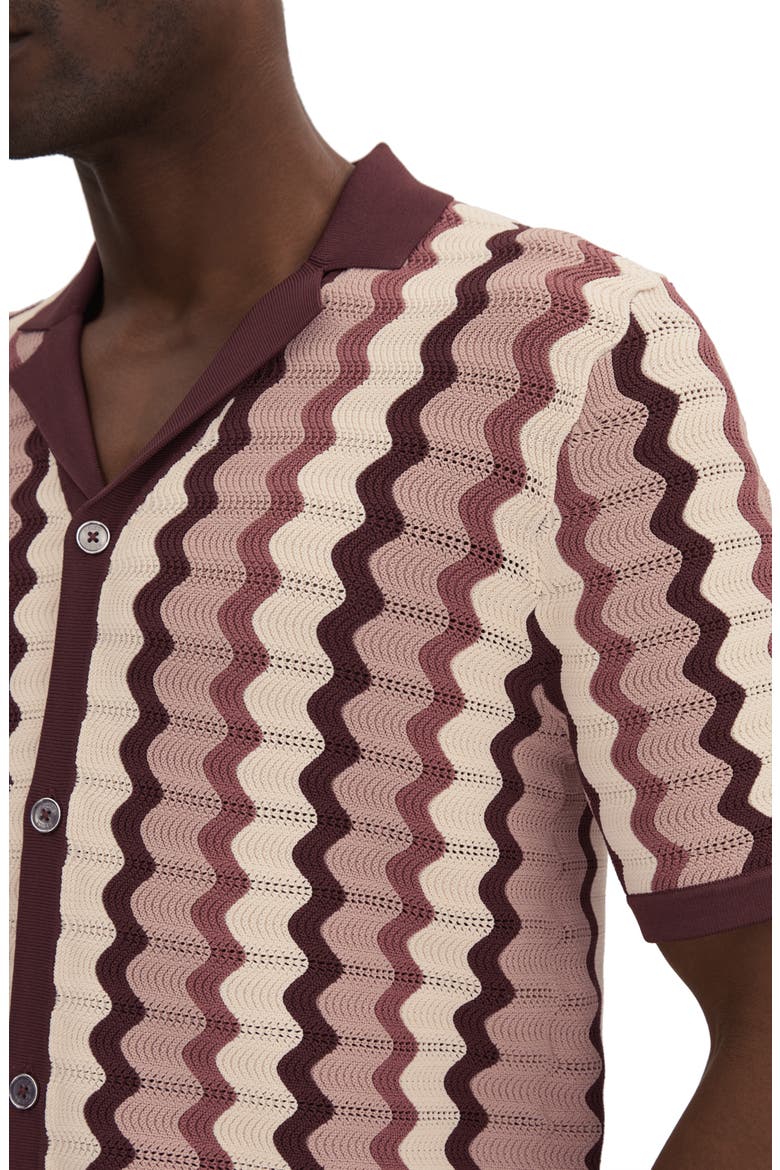 Summer Pointelle Zigzag Stripe Knit Button-Up Shirt, Alternate, color, ROSE MULTI