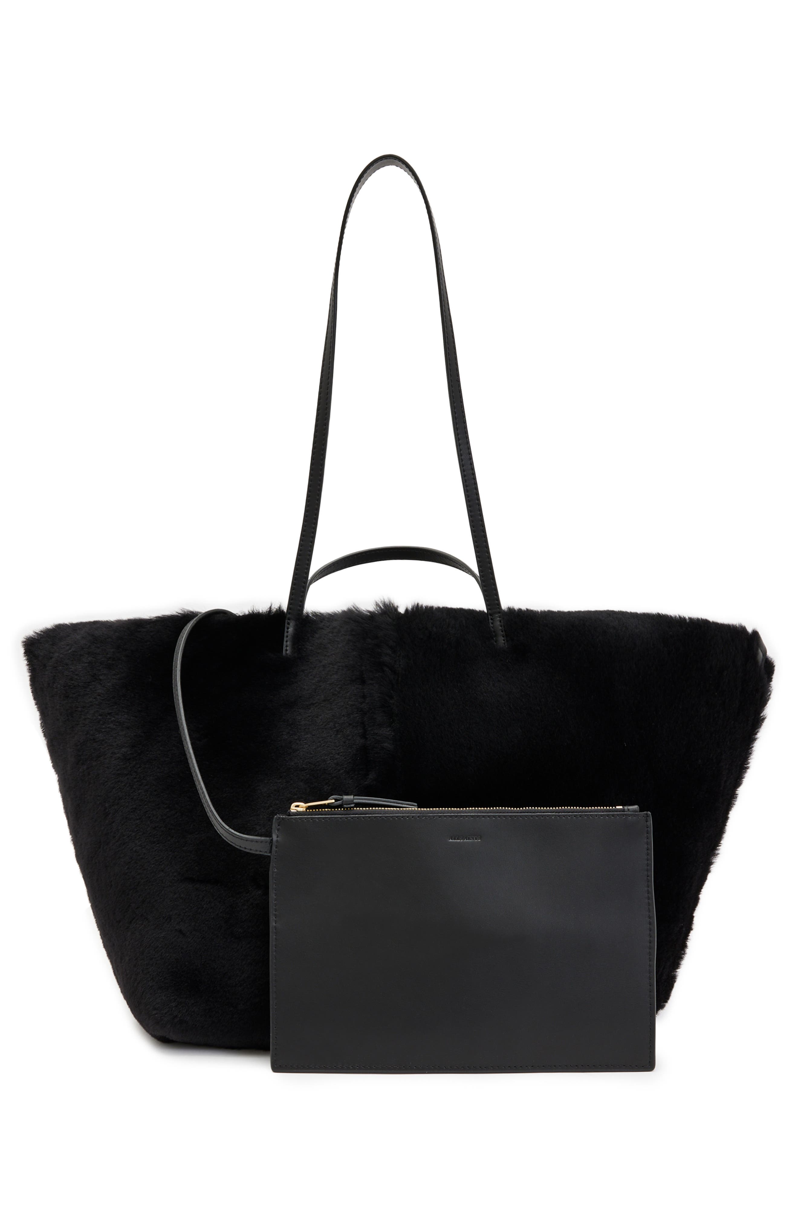 Hannah Genuine Shearling Tote, Alternate, color, BLACK