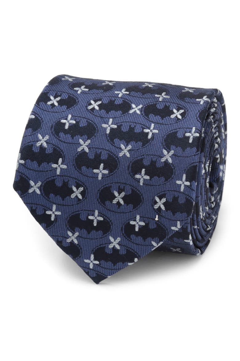 DC Comics Batman Blue Jacquard Cross Silk Tie, Alternate, color, NAVY