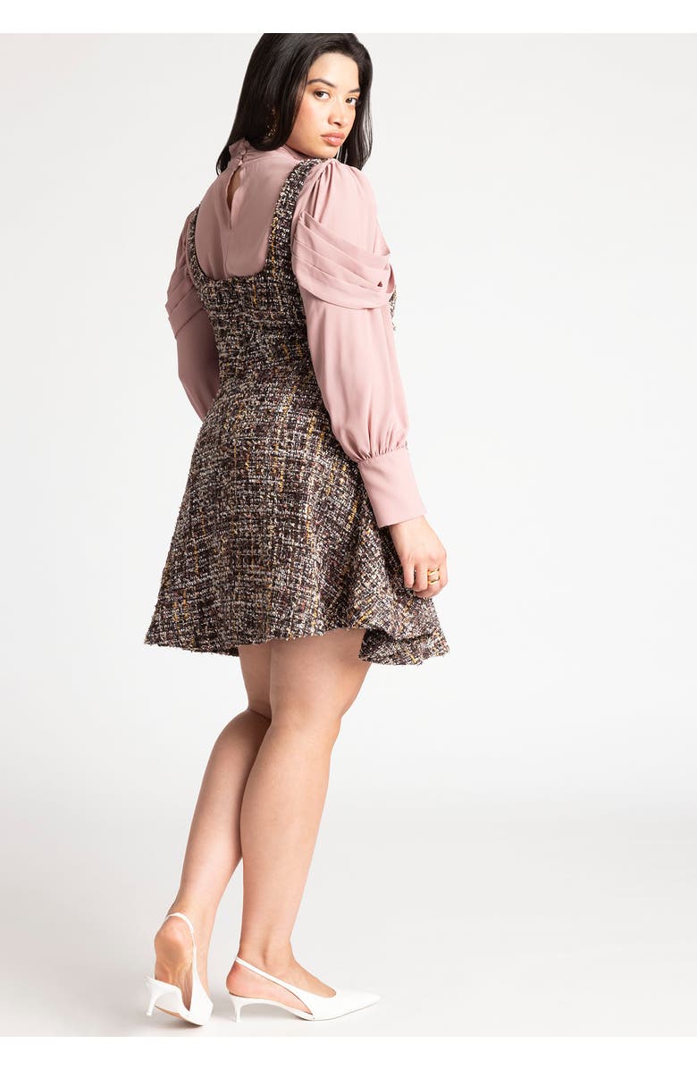 ELOQUII Flare Tweed Mini Jumper, Alternate, color, Blue And White