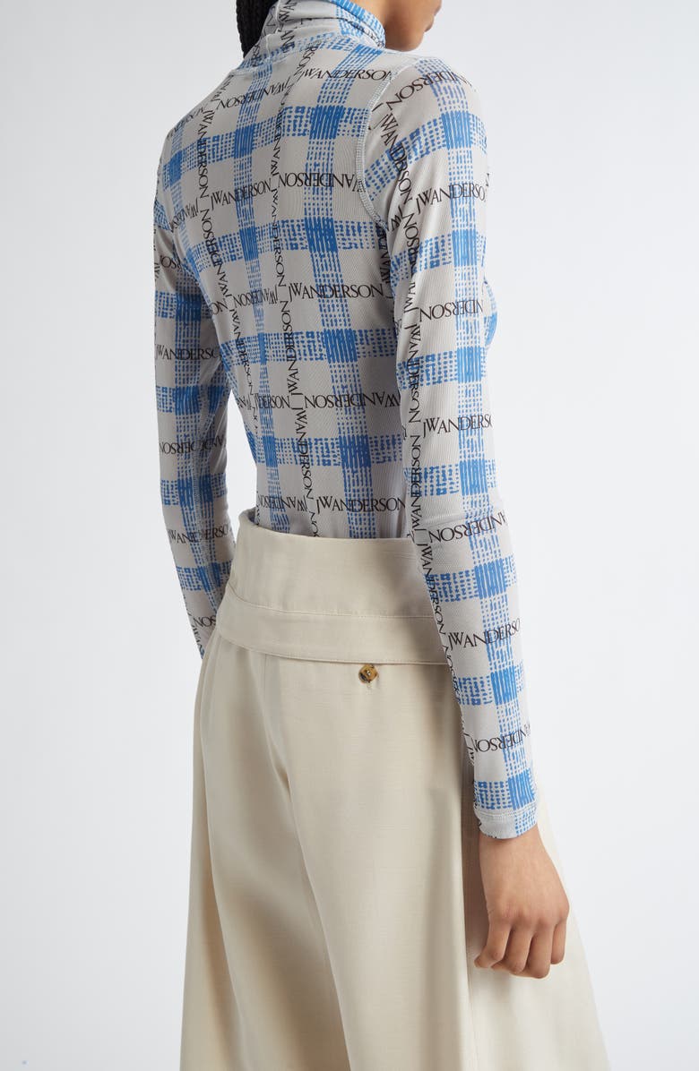 JW Anderson Plaid Underpinning Long Sleeve Mesh Top, Alternate, color,