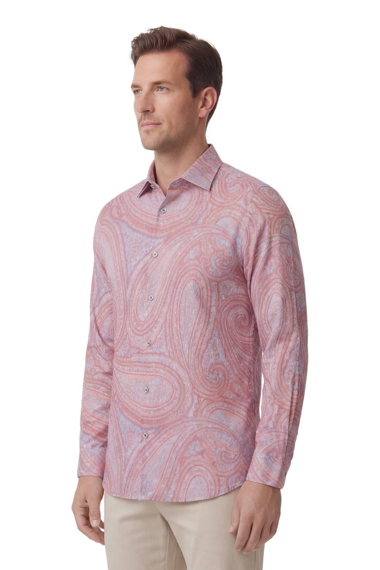 Uomo Wild Paisley Oxford Long Sleeve Fine Linen Shirt, Alternate, color, Pink