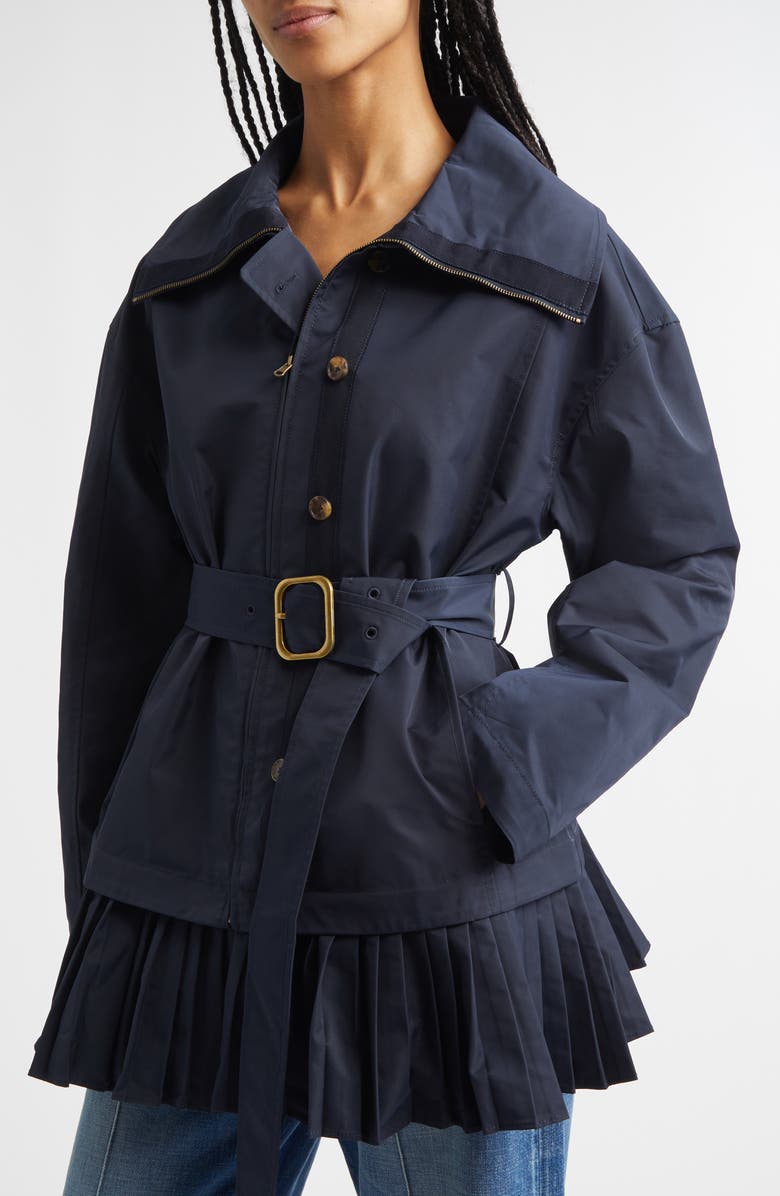 Ulla Johnson Lison Belted Jacket with Pleated Hem, Alternate, color, Midnight