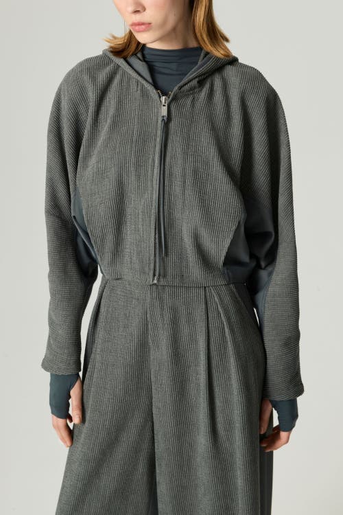 Nocturne Ribbed Zip-up Hoodie Jacket In Gray