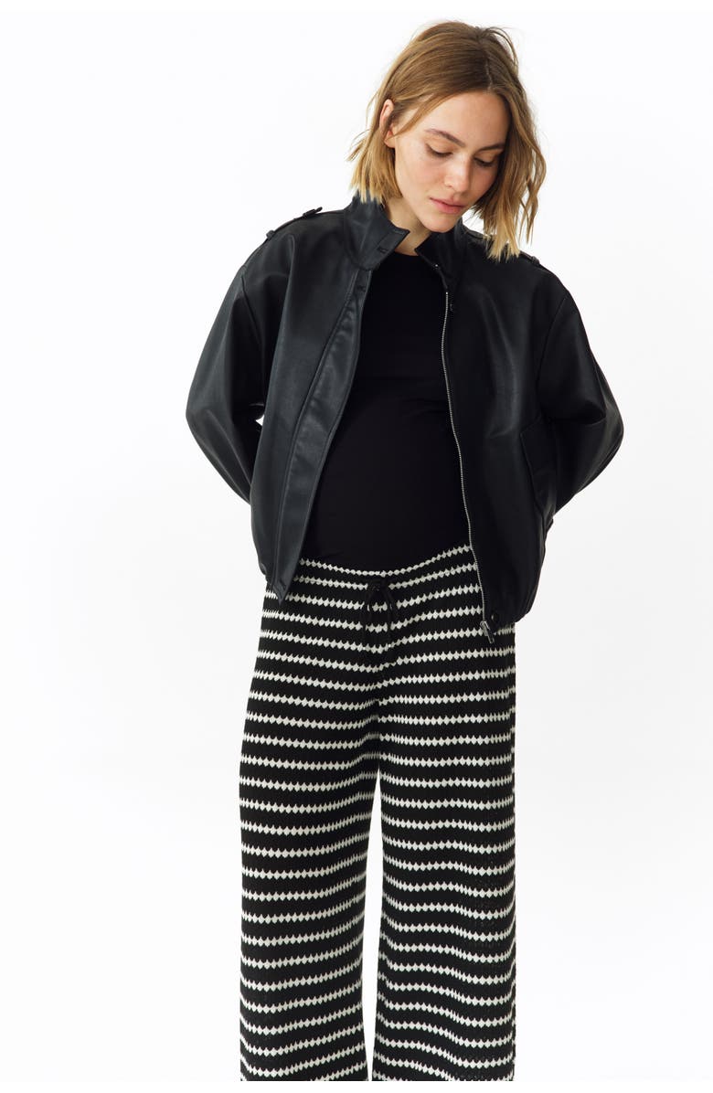 H&M Mama Before & After Knitted Trousers, Alternate, color, Black/Striped