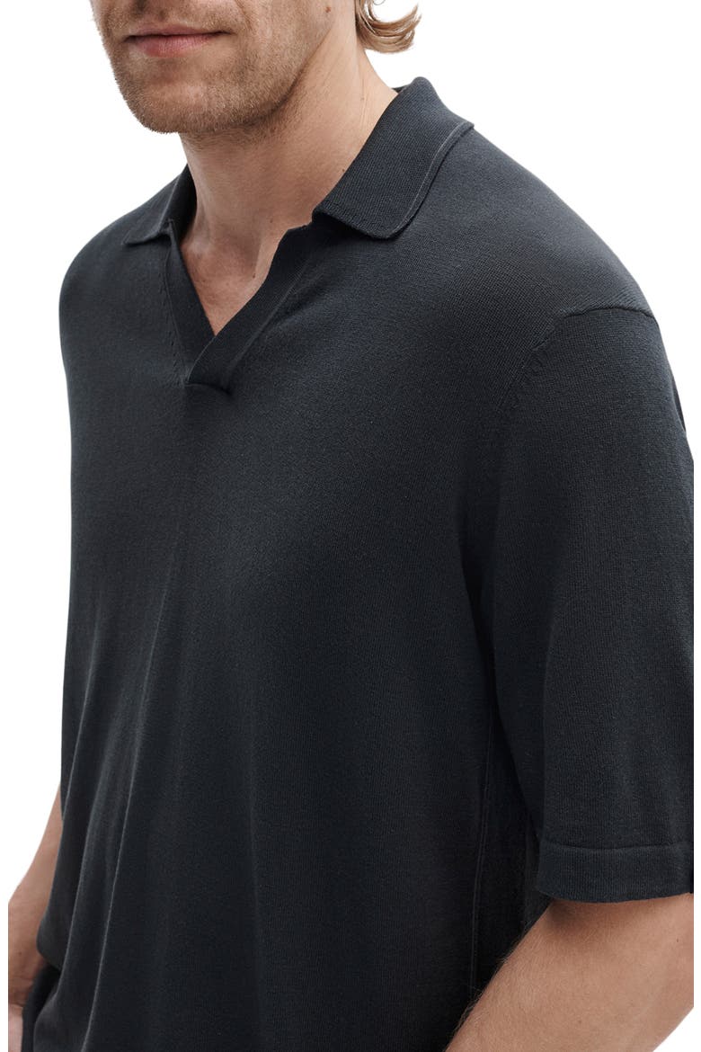 Conrad Silk & Cotton Johnny Collar Polo, Alternate, color, BLACK