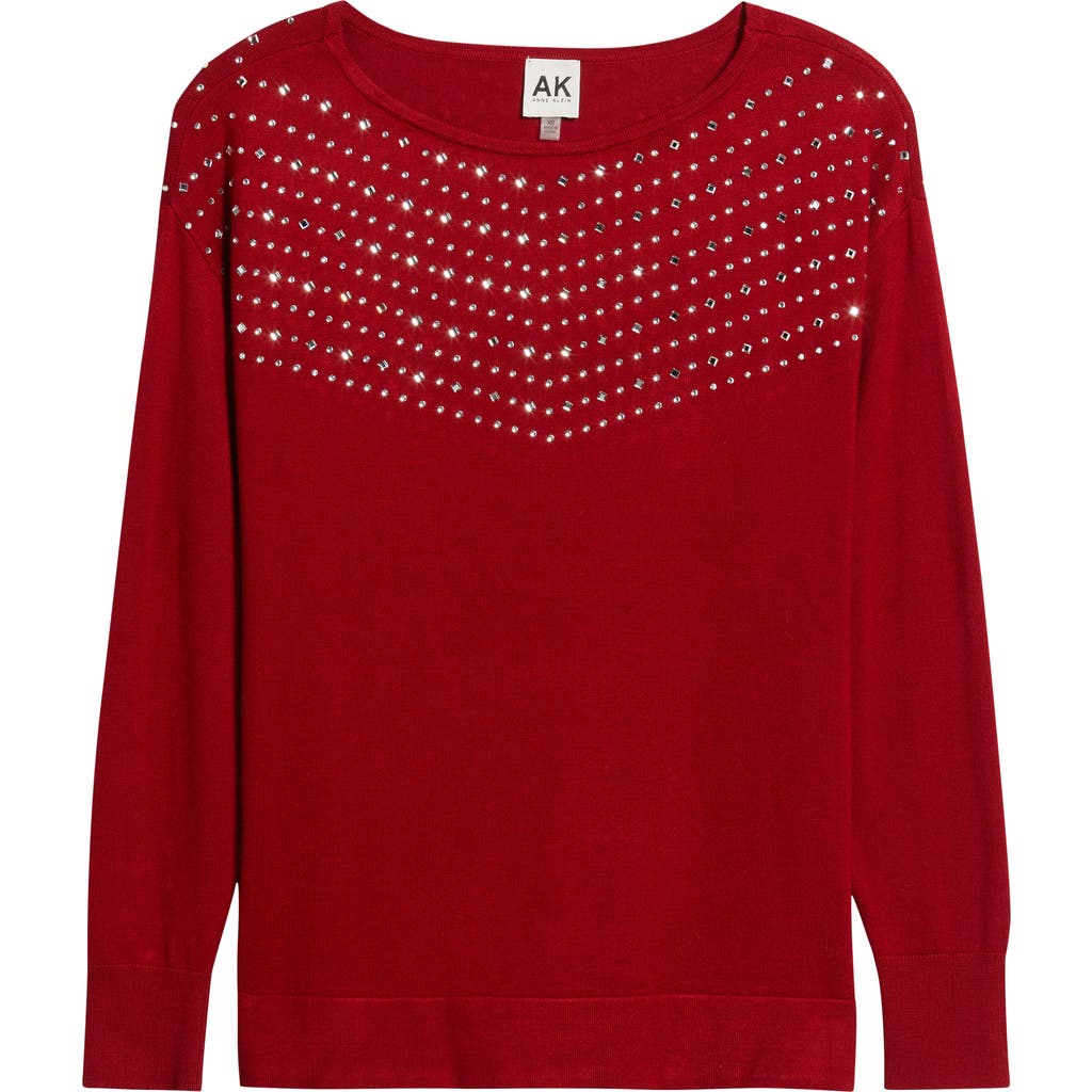 Ak Anne Klein Plus Size Embellished Boat-neck Sweater In Red