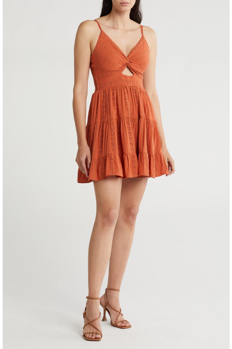 Twist Front Eyelet Dress, Main, color, SIENNA