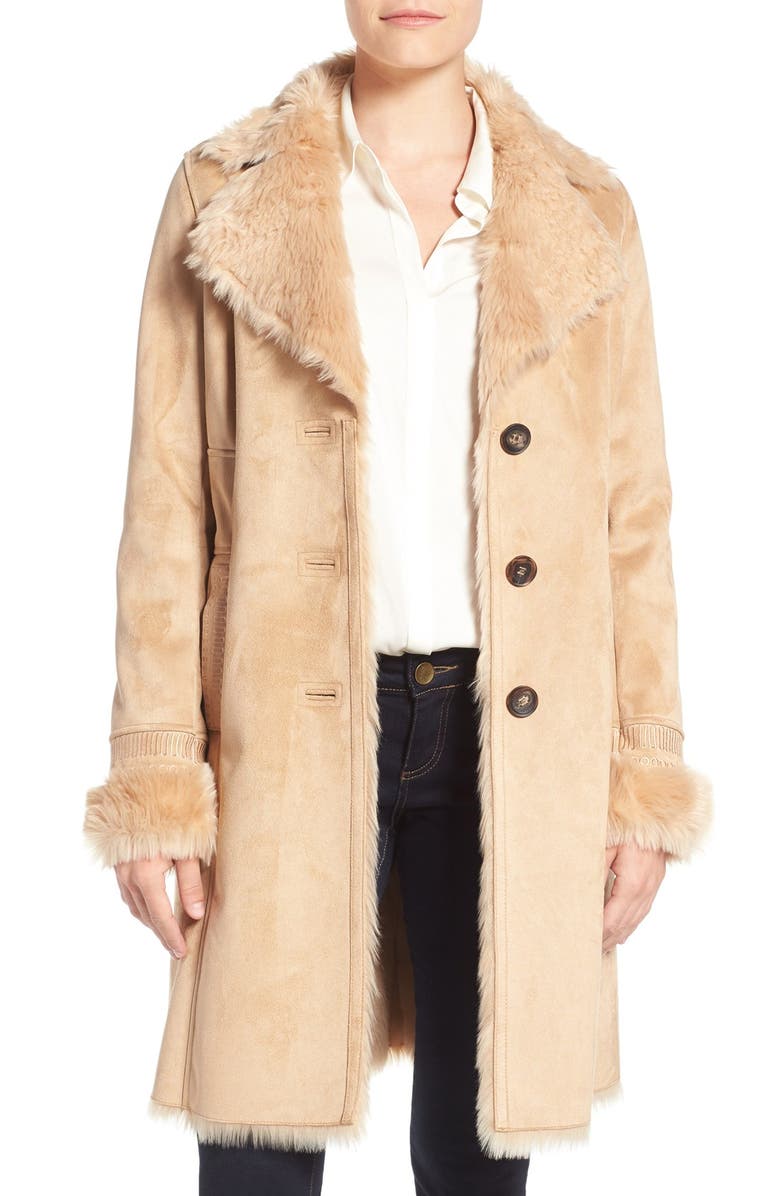 Belle Badgley Mischka Badgley Mischka Faux Shearling Lined Coat, Main, color,