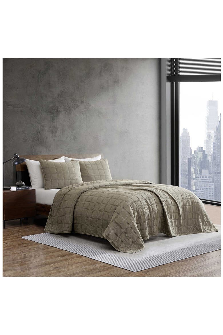 Stonewashed Solid Microfiber Quilt Set, Alternate, color, MEDIUM/ DARK BROWN