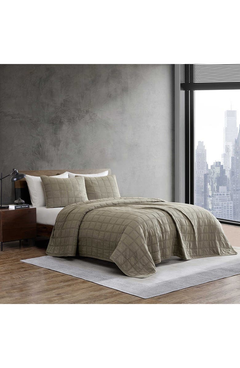 Kenneth Cole Reaction Stonewashed Solid Microfiber Quilt Set, Alternate, color, Medium/ Dark Brown