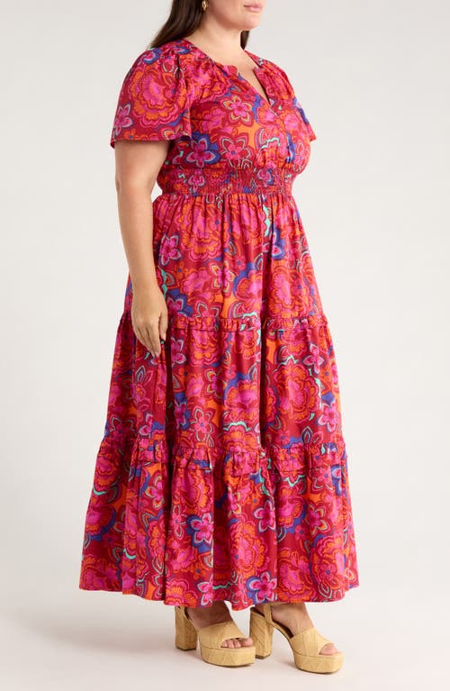 Sugarlips Raveena Floral Palmer Poplin Tiered Maxi Dress In Burgundy Multi In Brown