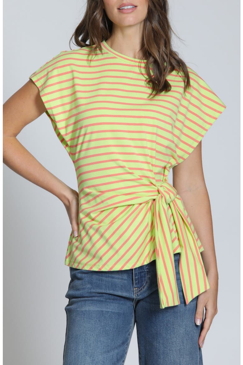 Stripe Side Tie T-Shirt, Main, color, CITRINE ORANGE MULTI