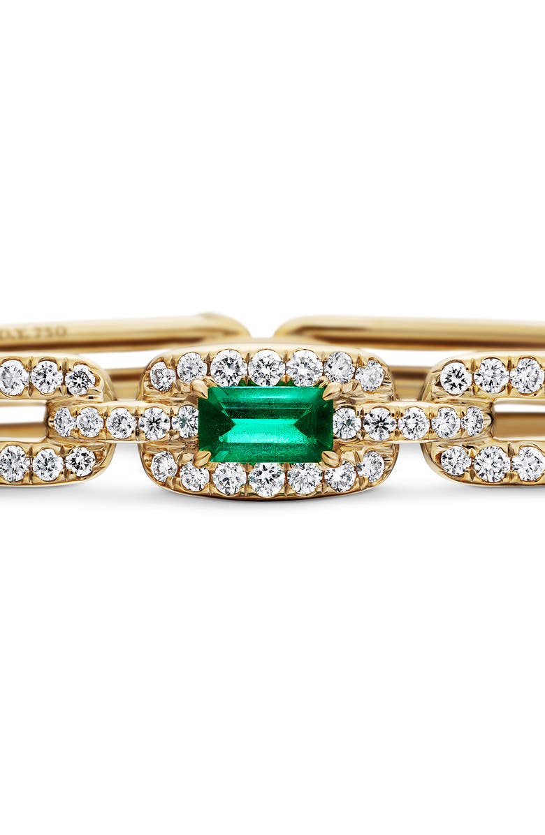 David Yurman Stax Single Link Bracelet in 18K Yellow Gold with Emerald & Pavé Diamonds, Alternate, color,