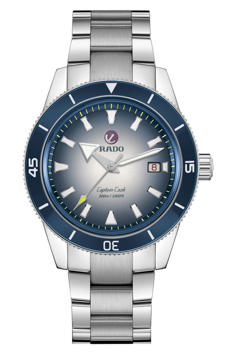 Captain Cook Automatic Bracelet Watch, 42mm, Main, color, SILVER/ BLUE