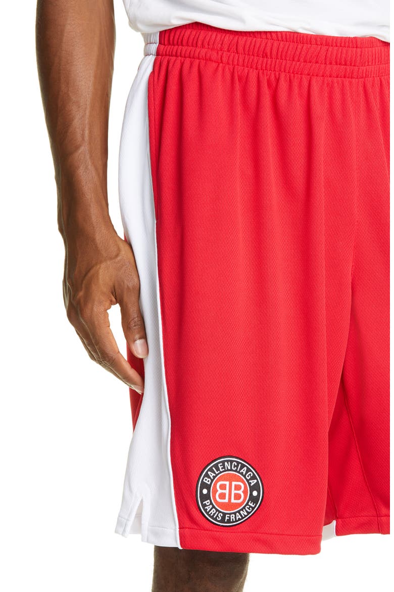 Logo Mesh Jersey Soccer Shorts, Alternate, color, RED/WHITE