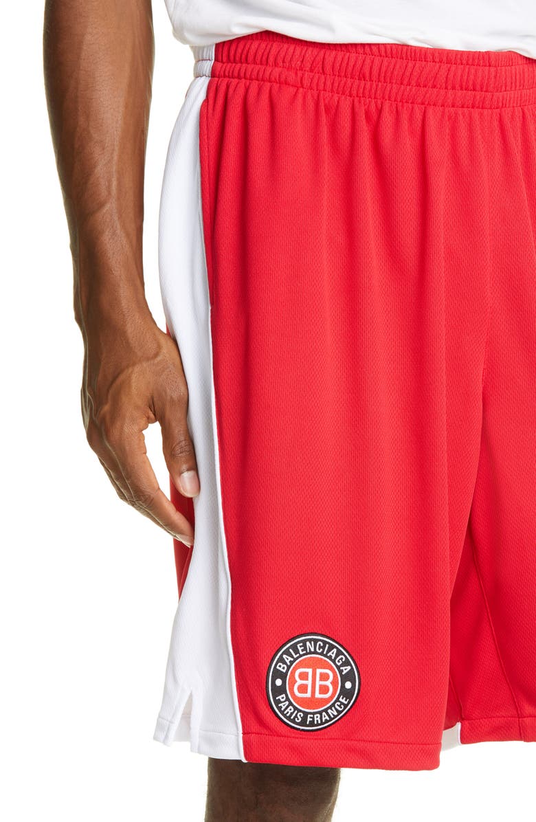 Balenciaga Logo Mesh Jersey Soccer Shorts, Alternate, color,