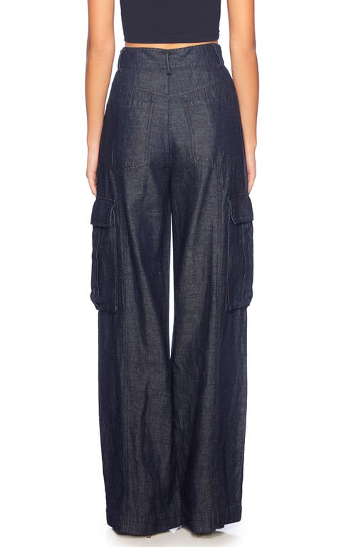 Susana Monaco Stretch Cotton & Linen Denim Cargo Pants In Blue