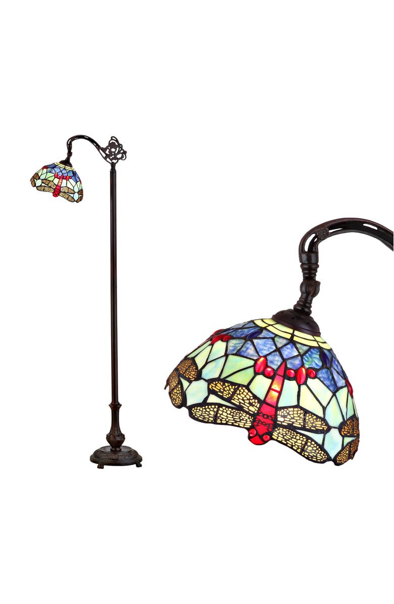 JONATHAN Y Dragonfly Tiffany-Style 60" Arched LED Floor Lamp, Bronze, Alternate, color, Bronze